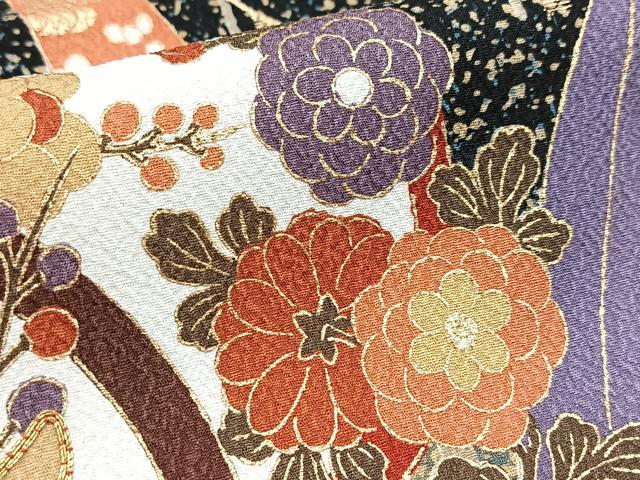 平和屋着物●豪華振袖　駒刺繍　花蝶文　暈し染め　黒地　金彩　正絹　逸品　BAAY9269yc