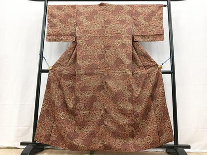平和屋着物■上質な小紋　紬地　亀甲更紗花文　正絹　逸品　BAAY9275yc