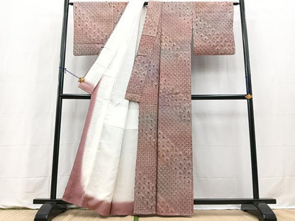 平和屋着物●上質な紬　蜘蛛絞り　正絹　逸品　BAAY9284yc