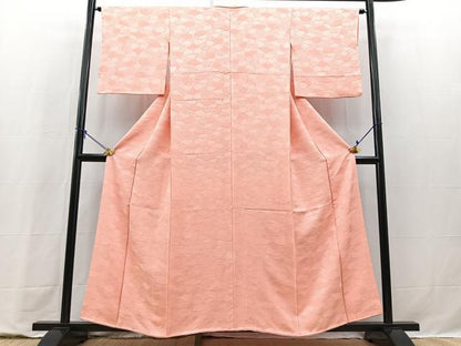 平和屋着物■上質な色無地　石畳地紋　珊瑚色　正絹　逸品　BAAY9285yc