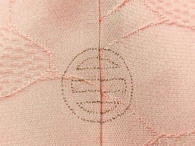 平和屋着物■上質な色無地　石畳地紋　珊瑚色　正絹　逸品　BAAY9285yc