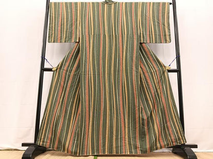 平和屋着物●上質な小紋　よろけ縞　正絹　逸品　未使用　BAAY9292yc