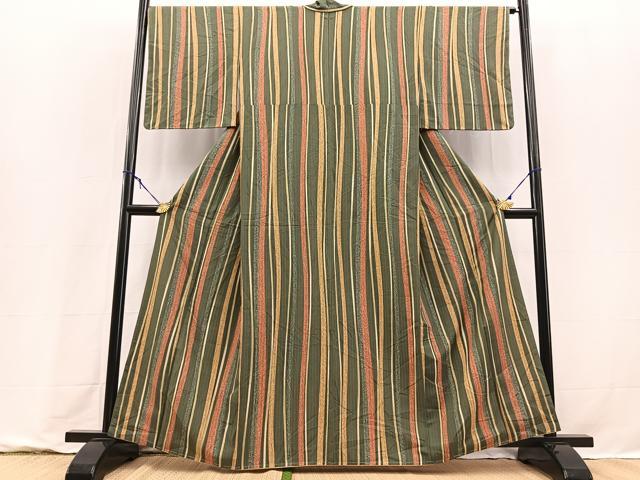 平和屋着物●上質な小紋　よろけ縞　正絹　逸品　未使用　BAAY9292yc