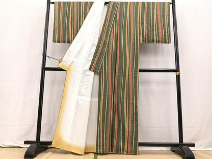 平和屋着物●上質な小紋　よろけ縞　正絹　逸品　未使用　BAAY9292yc