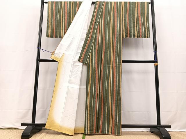 平和屋着物●上質な小紋　よろけ縞　正絹　逸品　未使用　BAAY9292yc