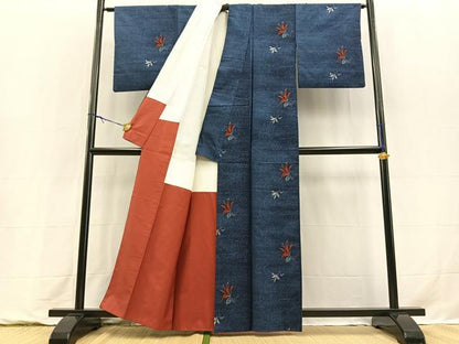 平和屋着物■上質な紬　草花文　正絹　逸品　BAAY9293yc