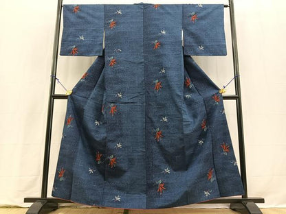 平和屋着物■上質な紬　草花文　正絹　逸品　BAAY9293yc