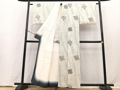 平和屋着物■上質な小紋　破れ色紙花鳥文　正絹　逸品　BAAY9303yc