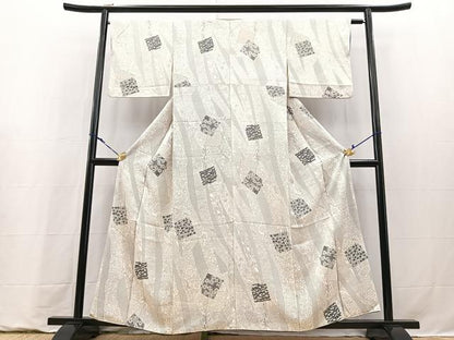 平和屋着物■上質な小紋　破れ色紙花鳥文　正絹　逸品　BAAY9303yc