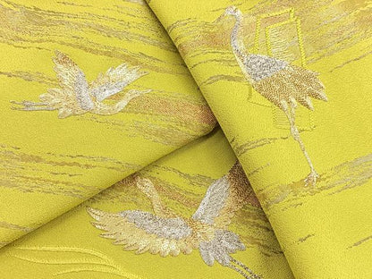 平和屋着物●訪問着　刺繍　飛鶴流水文　金銀糸　若草色　ロング丈　正絹　逸品　BAAY9314yc