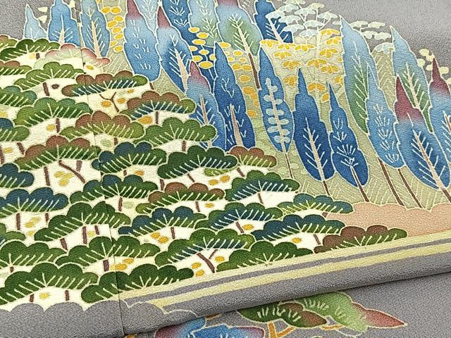 平和屋着物●本加賀友禅作家　押田正義　訪問着　風景樹林文　暈し染め　正絹　逸品　BAAY9316yc