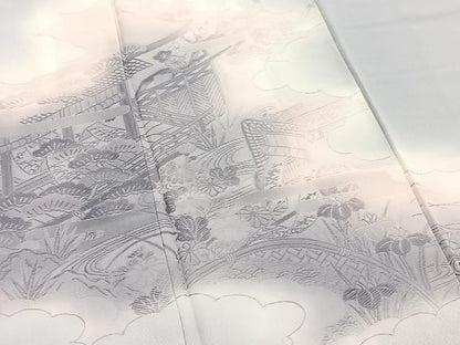 平和屋着物■訪問着　地紋起こし　流水風景文　暈し染め　正絹　逸品　BAAY9320yc