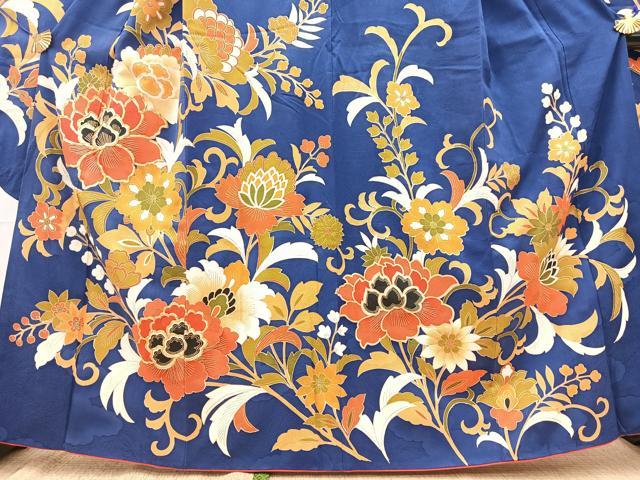 平和屋着物●豪華振袖　駒刺繍　更紗花文　三越扱い　正絹　逸品　BAAY9326yc