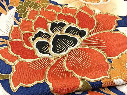 平和屋着物●豪華振袖　駒刺繍　更紗花文　三越扱い　正絹　逸品　BAAY9326yc