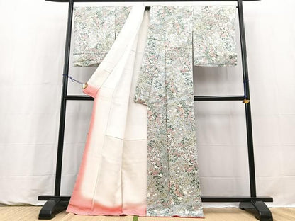 平和屋着物●上質な小紋　草花文　正絹　逸品　BAAY9380yc