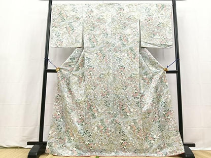 平和屋着物●上質な小紋　草花文　正絹　逸品　BAAY9380yc