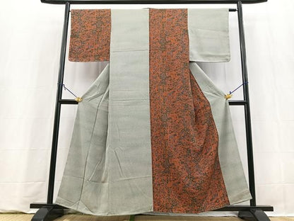平和屋着物●上質な小紋　肩身替わり　動物更紗花文　正絹　逸品　未使用　BAAY9402yc