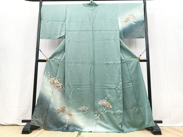 平和屋着物●訪問着　刺繍　地紙花文　暈し染め　金彩　正絹　逸品　BAAY9425yc