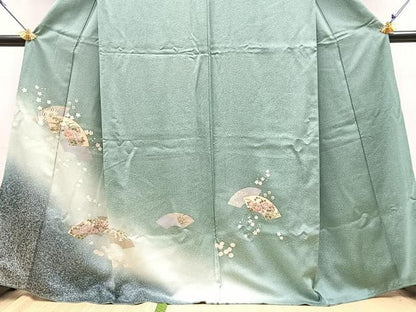 平和屋着物●訪問着　刺繍　地紙花文　暈し染め　金彩　正絹　逸品　BAAY9425yc