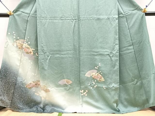 平和屋着物●訪問着　刺繍　地紙花文　暈し染め　金彩　正絹　逸品　BAAY9425yc