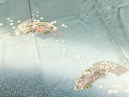 平和屋着物●訪問着　刺繍　地紙花文　暈し染め　金彩　正絹　逸品　BAAY9425yc