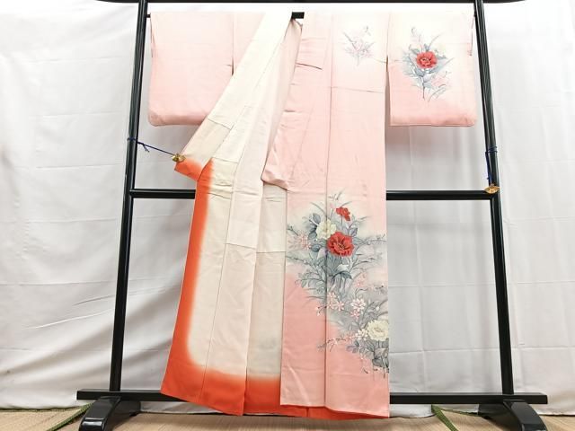 平和屋着物■訪問着　手描き　草花文　暈し染め　正絹　逸品　BAAY9430yc
