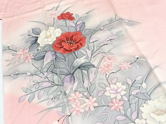 平和屋着物■訪問着　手描き　草花文　暈し染め　正絹　逸品　BAAY9430yc