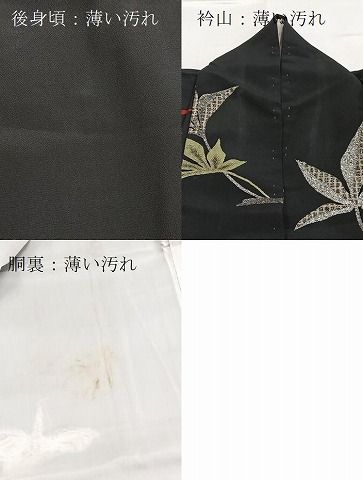 平和屋着物■上質なお召　寿光織　草葉文　黒地　金銀糸　正絹　逸品　BAAY9431yc