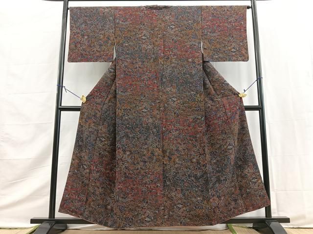 平和屋着物■上質な小紋　更紗花鳥文　暈し染め　正絹　逸品　BAAY9432yc