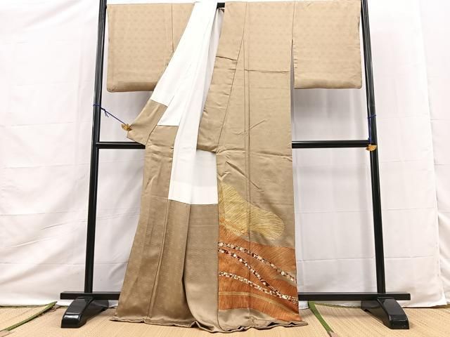 平和屋着物■豪華色留袖　駒刺繍　鬘帯花文　金彩　ロング丈　正絹　逸品　BAAY9486yc