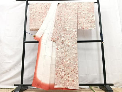 平和屋着物■上質な小紋　流水風景花文　鬼しぼ縮緬　正絹　逸品　未使用　BAAY9523yc