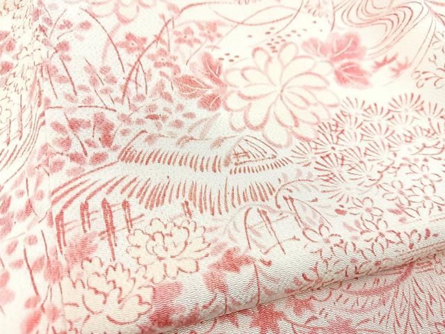 平和屋着物■上質な小紋　流水風景花文　鬼しぼ縮緬　正絹　逸品　未使用　BAAY9523yc