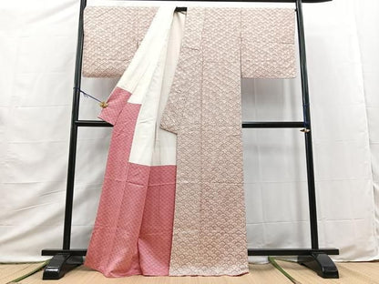 平和屋着物■上質な小紋　菊青海波　扇面金通し地　正絹　逸品　BAAY9527yc