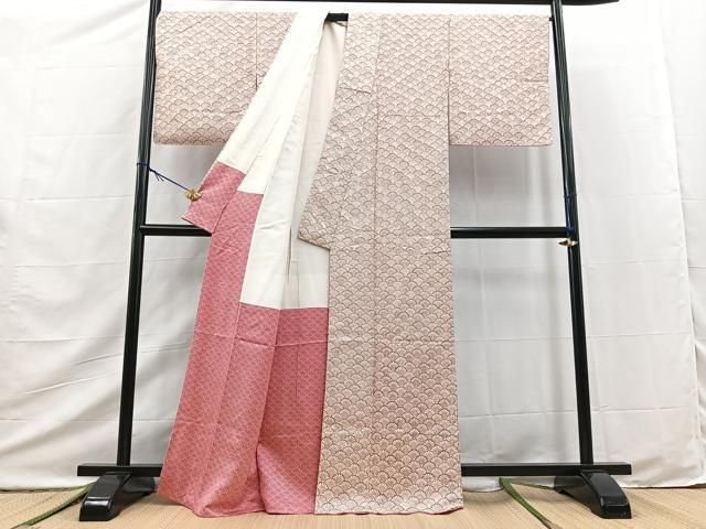 平和屋着物■上質な小紋　菊青海波　扇面金通し地　正絹　逸品　BAAY9527yc