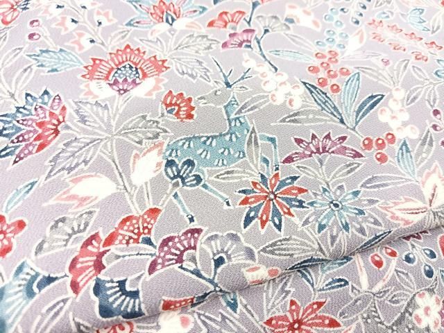 平和屋着物■上質な小紋　型染め　動物更紗花文　正絹　逸品　未使用　BAAY9528yc