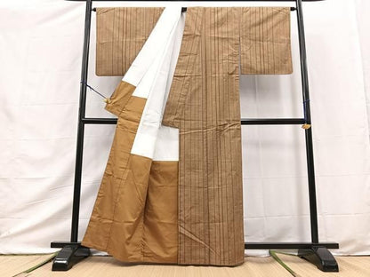 平和屋着物■信州織紬　縞　証紙付き　正絹　逸品　BAAY9529yc