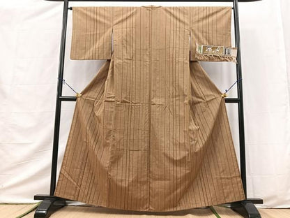 平和屋着物■信州織紬　縞　証紙付き　正絹　逸品　BAAY9529yc
