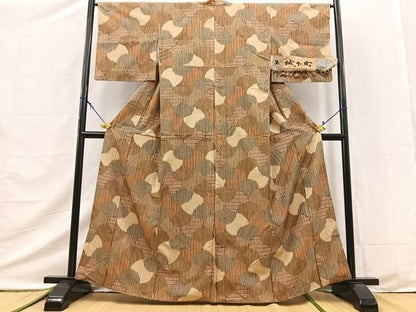 平和屋着物■上質な紬　城下町　吉祥文　反端付き　正絹　逸品　BAAY9530yc