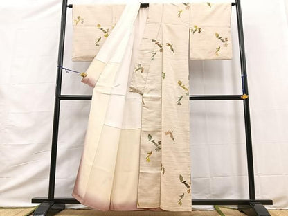 平和屋着物■上質な小紋　紬地　草花シルエット　正絹　逸品　BAAY9533yc
