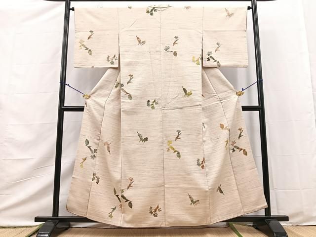 平和屋着物■上質な小紋　紬地　草花シルエット　正絹　逸品　BAAY9533yc