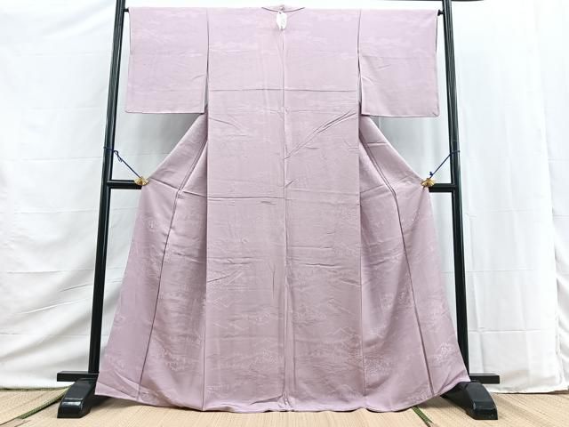 平和屋着物●上質な色無地　立波風景地紋　紅藤色　正絹　逸品　未使用　BAAY9562yc