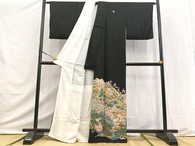 平和屋着物■豪華黒留袖　友禅　作家物　松竹梅風景文　正絹　逸品　BAAY9576yc