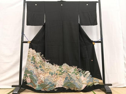平和屋着物■豪華黒留袖　友禅　作家物　松竹梅風景文　正絹　逸品　BAAY9576yc