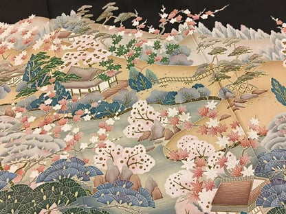 平和屋着物■豪華黒留袖　友禅　作家物　松竹梅風景文　正絹　逸品　BAAY9576yc