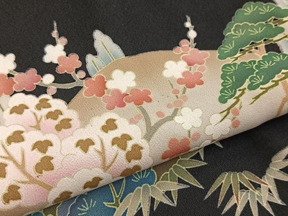 平和屋着物■豪華黒留袖　友禅　作家物　松竹梅風景文　正絹　逸品　BAAY9576yc