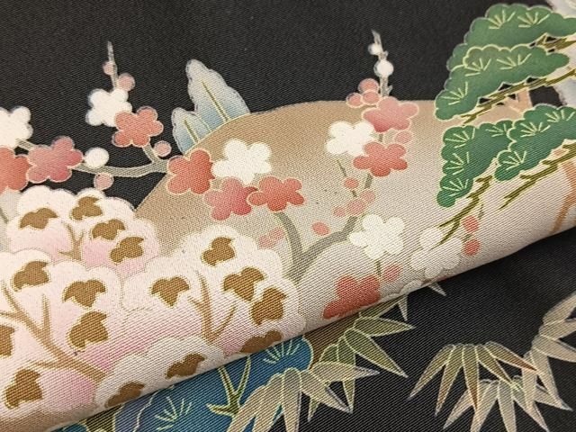 平和屋着物■豪華黒留袖　友禅　作家物　松竹梅風景文　正絹　逸品　BAAY9576yc