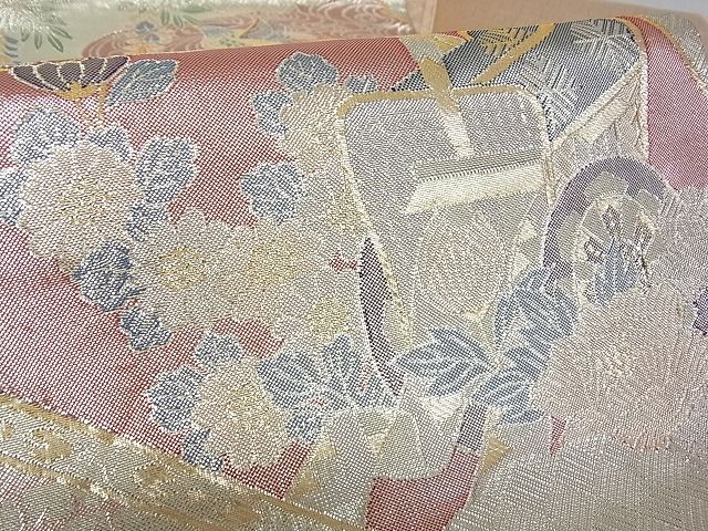 平和屋着物■本佐賀錦 六通柄袋帯 扇御所車紋 金銀糸 逸品 bc0702