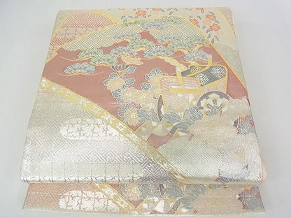 平和屋着物■本佐賀錦 六通柄袋帯 扇御所車紋 金銀糸 逸品 bc0702