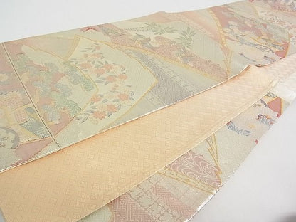 平和屋着物■本佐賀錦 六通柄袋帯 扇御所車紋 金銀糸 逸品 bc0702