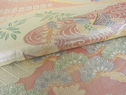 平和屋着物■本佐賀錦 六通柄袋帯 扇御所車紋 金銀糸 逸品 bc0702